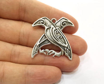 #ad 2 PCS Bird Charms Antique Silver Plated Jewelry Parts 34x32mm G19442 $2.45