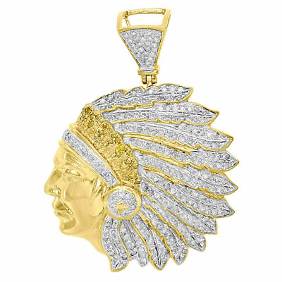 #ad 3Ct Lab Created Diamond Native American Indian Pendant 14K Yellow Gold Plated $158.33