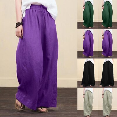 #ad Plus Size Womens High Waist Wide Leg Pants Casual Loose Palazzo Lounge Trousers $17.99
