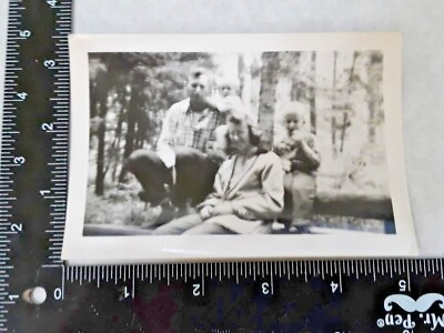 #ad Vtg 1957 FAMILY PHOTO Black amp; White Original In The Woods Outdoors Mom Dad Kids $6.20