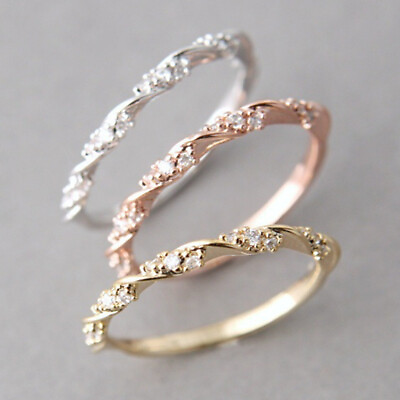 #ad Elegant 925 Silver FilledGoldRose Gold Ring Cubic Zircon Party Ring Sz 6 10 C $2.84
