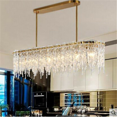 #ad Modern led dining room chandelier simple art rectangular crystal light Lamps $384.58