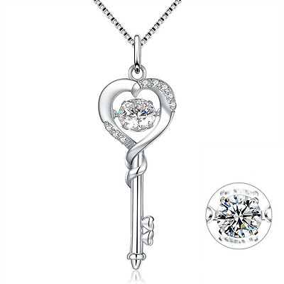 #ad Women Dancing CZ Sterling Silver Heart Key Pendant Necklace Gifts for Girl Her $27.99