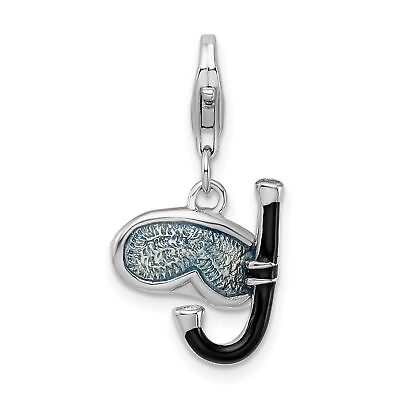 #ad Sterling Silver Blue and Black 3 D Dive Mask and Snorkel Clip On Charm Pendant $35.99