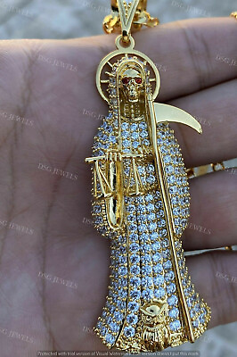 #ad 3CT Moissanite Men#x27;s Fashion Santa Muerte Charm Pendant 14k Silver Gold Plated $270.90