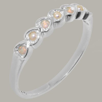 #ad Solid 925 Sterling Silver Full Pearl amp; Opal Womens Eternity Ring Sizes J to Z GBP 99.00