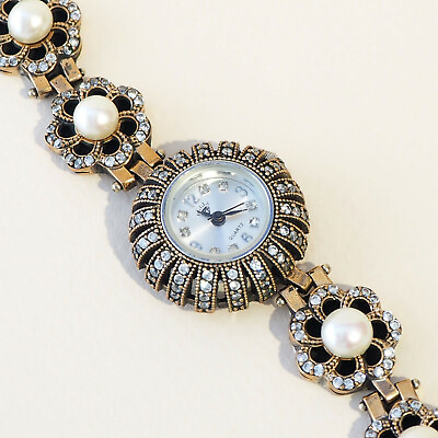 #ad Elegant Freshwater Pearls 925 Sterling Silver Bronze Women Wristwatch 7 1 2 Inch $69.00