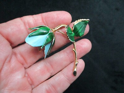 #ad Vintage 1960s Blue amp; Green Rose Figural Brooch MOD JEWELRY $13.49