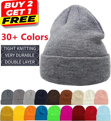 #ad Beanie Hat Cap Plain Knit Ski Skull Cuff Winter Warm Slouchy Men Women CF Unisex $5.65