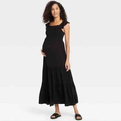 #ad Isabel Maternity by Ingrid amp; Isabel Sz M Black Smocked Flutter Sleeveless Dress $19.99