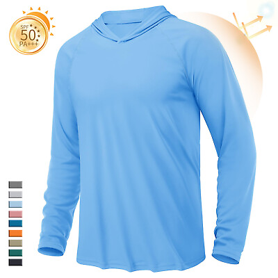 #ad Men#x27;s Outdoor Sun Block T Shirt UPF 50 Skin Protection Hiking Sport Hoodie Tops $16.98