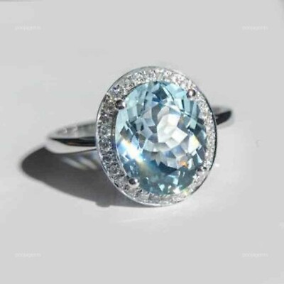 #ad Natural Aquamarine Gemstone Statement Blue Ring Size 7 925 Sterling Silver $299.99