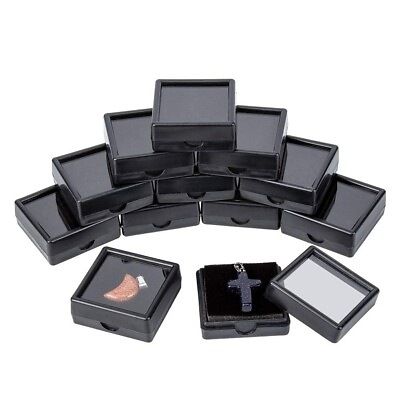 #ad 50Pcs Jewelry Gemstone Box amp; Diamond Stone Display Top Glass Size 3x3 Cm Black $150.00
