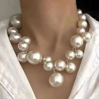 #ad Women faux Pearl collar choker cluster silver statement necklace fashion $8.83