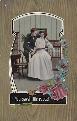 #ad Postcard Valentines Day Style Greeting Man Woman You Sweet Little Rascal Flowers $4.99