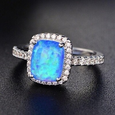 #ad New Blue Fire Opal Silver CZ Ring Size 8 $6.95