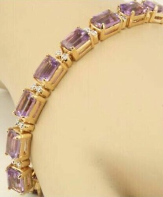#ad 7Ct Emerald Cut Lab Created Amethyst Tennis Gift Bracelet 14k Yellow Gold Plated $249.99