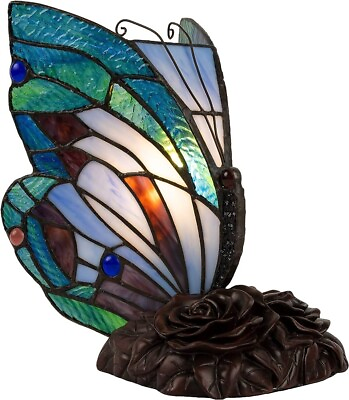 #ad Vintage Tiffany Style Butterfly Lamp Colorful Stained Glass LED Table Desk Light $75.00