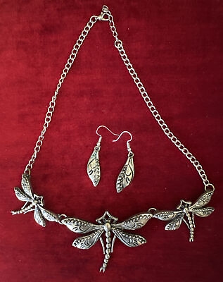 #ad Art Deco Art Nouveau Dragonfly Necklace and Earring Set Statement Piece $20.00