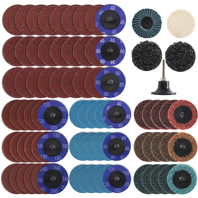 #ad 80PCS 2quot; Roll Lock Sanding Discs Set W 1 4 Holder Die Grinder Quick Change Disc $19.50