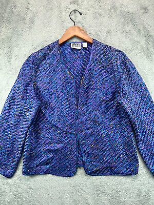 #ad Chicos Design Basket Weave Jacket Blazer Womens 8 Medium Purple Blue 100% Silk 1 $31.91