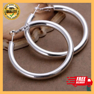 #ad Womens 925 Sterling Silver Large 50mm Round Circle Hoop Earrings #E91 $6.39