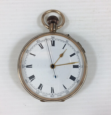 #ad Antique 9ct Yellow Gold Chronograph Open Face Pocket Watch Stop Start Working GBP 1195.00