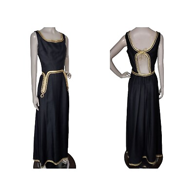 #ad Vintage 30#x27;s 40#x27;s Rose Williams Black Metallic Gold Trim Formal Party Dress $475.00