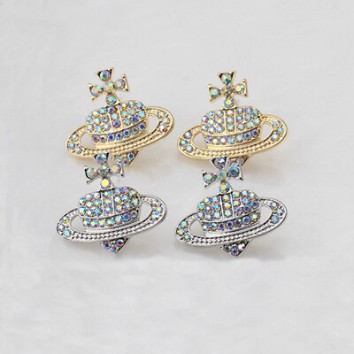 #ad Planet Orb Earrings Heart Earrings Jewellery Silver Gold Colour Crystal Saturn $6.05