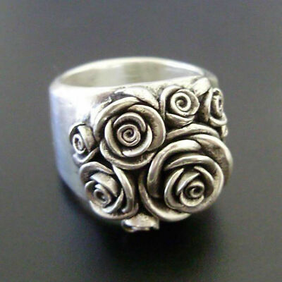 #ad Ring Bride Wedding Women Vintage Handmade Carved Jewelry 925 Silver Rose Flower $6.50