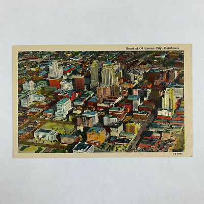 #ad Postcard Oklahoma City OK Downtown Aerial View 1940s Linen Unposted $1.00