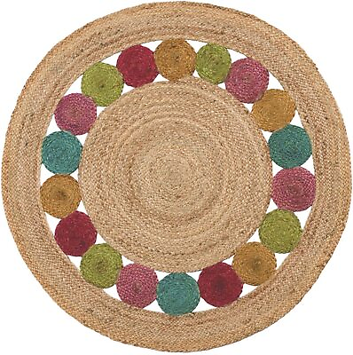 #ad Rug Round Design 100% Natural Jute Hand Braided Carpet Farmhouse Jute Mat $205.40