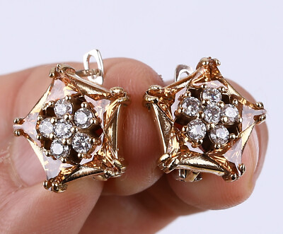 #ad STAR SIMULATED TOPAZ .925 SILVER amp; BRONZE EARRINGS #12159 $24.30