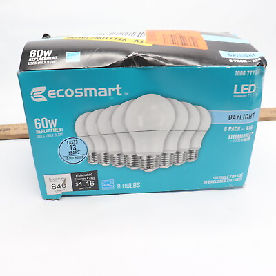 #ad 8 Pk EcoSmart A19 Dimmable LED Light Bulb Daylight 60 Watt Equivalent $12.24