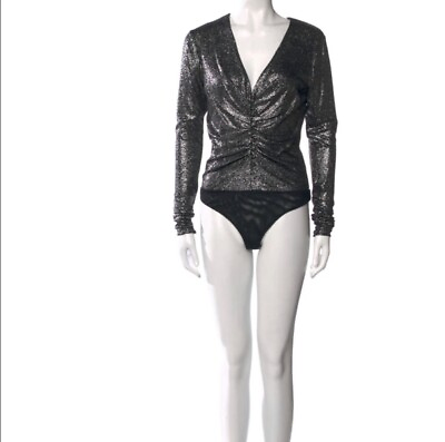 #ad Scripted Silver amp; Black Metallic Bodysuit size Large $40.00