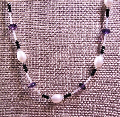 #ad Stunning 22quot; Sterling Silver Amethyst Moonstone Pearl amp; Spinel Necklace F72 $21.00
