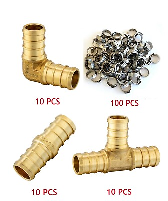 #ad EFIELD 130 PCS 3 4quot; PEX CRIMP NO LEAD BRASS FITTINGS STAINLESS STEEL Clamps $67.15
