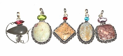 #ad Natural Exotic Gemstone Cabochon Handmade Fashion Jewelry Pendant 5 Pcs Lot $12.99