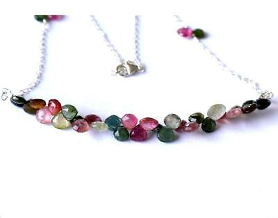 #ad 18quot; NECKLACE NATURAL FINE MULTI TOURMALINE BEADS HEART SOLID 925 SILVER #D679 $66.00