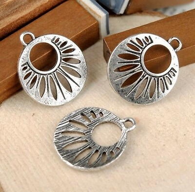 #ad 10pcs tibetan silver color rond hollow flower charms A00036 $2.50