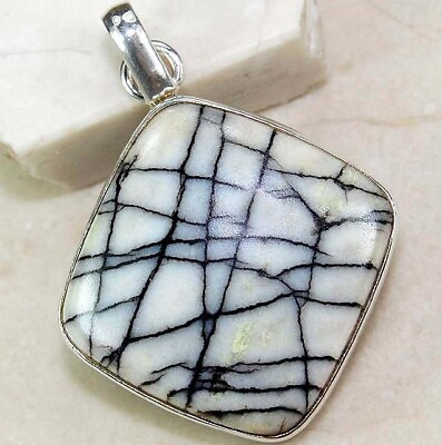 #ad Natural Pinolith 925 Solid Genuine Sterling Silver Pendant Jewelry NW11 7 $27.99