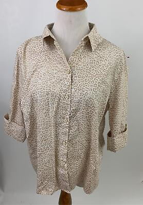 #ad CHICO#x27;s beige cheetah print non iron shirt Size 3P $12.50