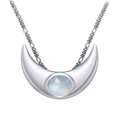 #ad Very Large Sterling Silver Crescent Moon Rainbow Moonstone 18quot; Necklace Pendant $99.99