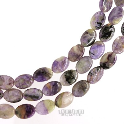 #ad 24 Natural Purple Charoite Flat Oval Beads ap. 10mm x 14mm 13.2quot; #14423 $20.69