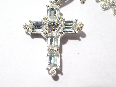 #ad SPARKLY CRYSTAL VINTAGE CROSS CRUCIFIX PENDANT NECKLACE SIGNED ROMAN $20.00