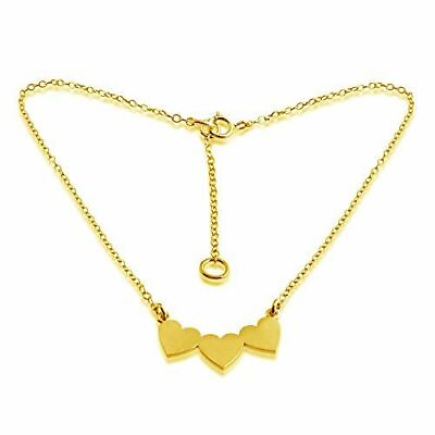 #ad Azaggi Gold Plated Anklet Bracelet Sideways 3 Solid Hearts Charm Pendant Jewelry $59.00