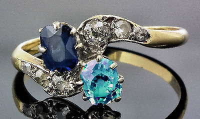#ad Victorian 0.20ct Rose Cut Diamond Sapphire Topaz Ring Christmas Season $438.77