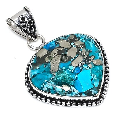 #ad Copper Blue Turquoise Ethnic 925 Sterling Silver Jewelry Pendant 2.01quot; i085 $9.99