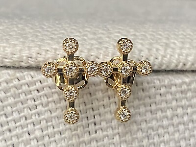 #ad 14K solid gold cross genuine diamond earrings 12 stones 0.12 carats $290.00