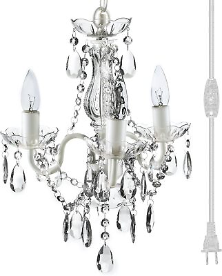 #ad The Original Plug in 3 Light Crystal White Hanging Swag Chandelier Glass Stem $64.25